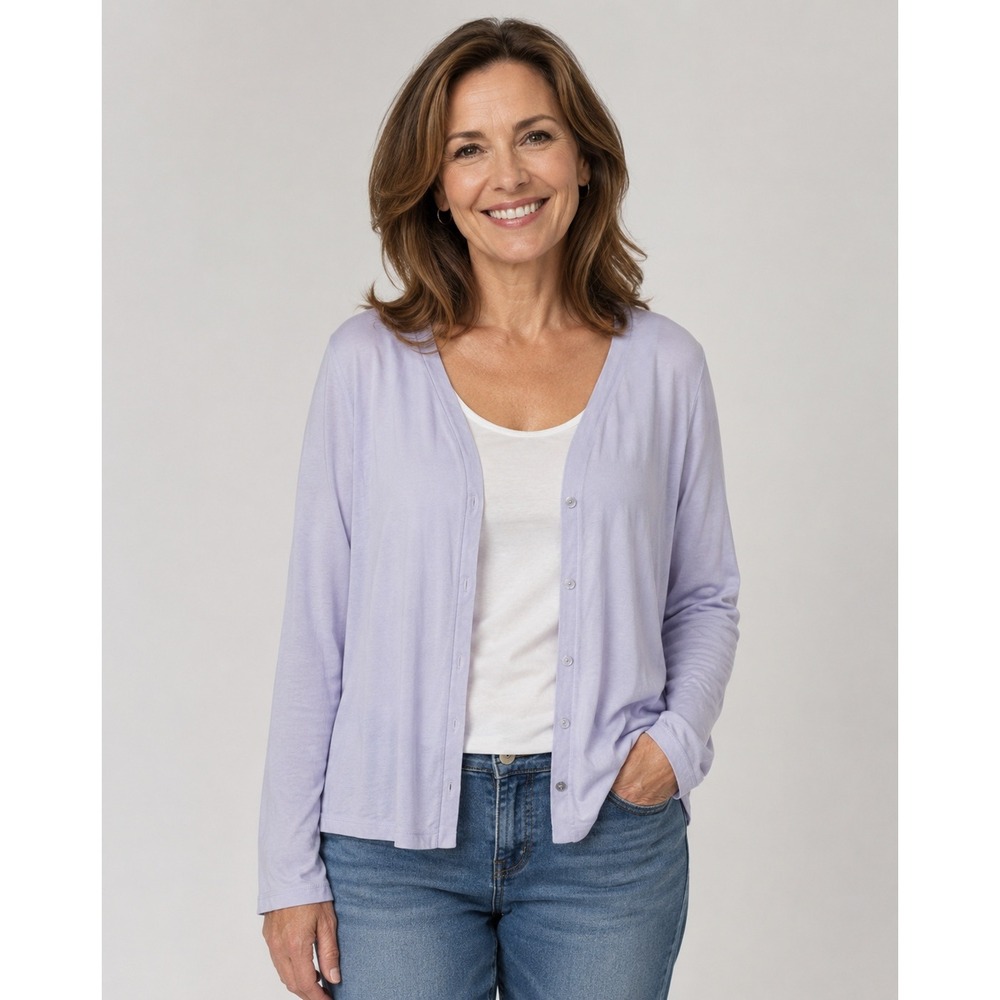 Eileen Fisher Womens Large Organic Cotton Button Front Cardigan Lavender Purple
